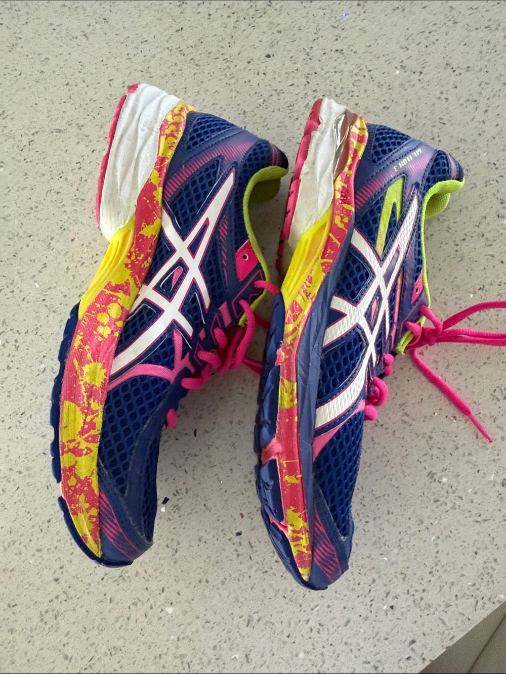 ASICS Navy Running Shoes with Pink & Neon Yellow Accents - Picture 11 of 12